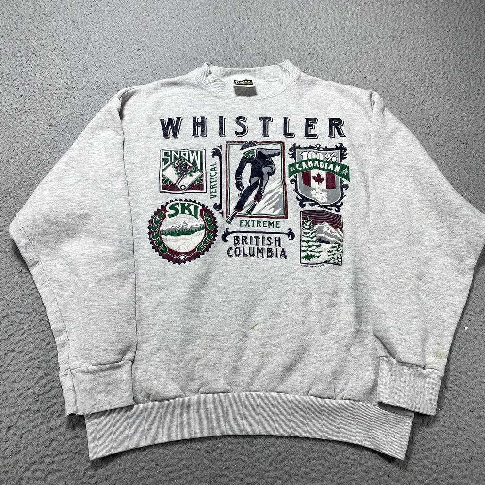 Vintage Tultex Sweatshirt Mens Large Gray Whistler Ski British Columbia USA‎